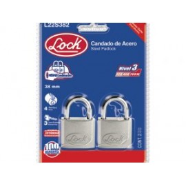 Candado acero corto llave estándar 2 pzs cromo satinado Lock