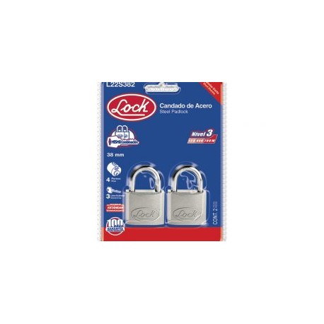 Candado acero corto llave estándar 2 pzs cromo satinado Lock
