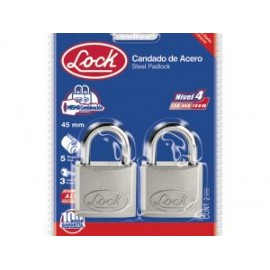Candado acero corto llave estándar 2 pzs cromo satinado Lock