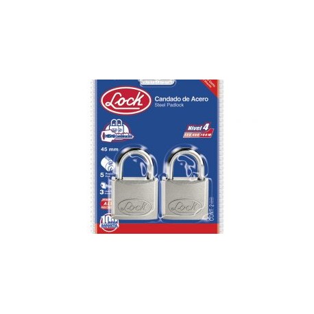 Candado acero corto llave estándar 2 pzs cromo satinado Lock