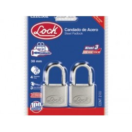 Candado acero largo llave estándar 2 pzs cromo satinado Lock