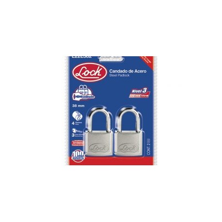 Candado acero largo llave estándar 2 pzs cromo satinado Lock