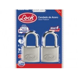 Candado acero largo llave estándar 2pzs cromo satinado Lock