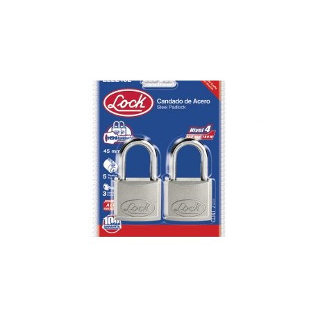 Candado acero largo llave estándar 2pzs cromo satinado Lock