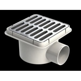 Coladera plástica cuadrada con salida lateral y rejilla de acero inoxidable