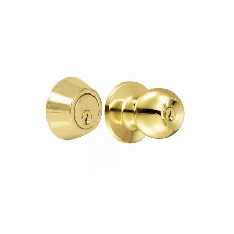 Combo pomo bola y cerrojo sencillo, latón brillante Lock